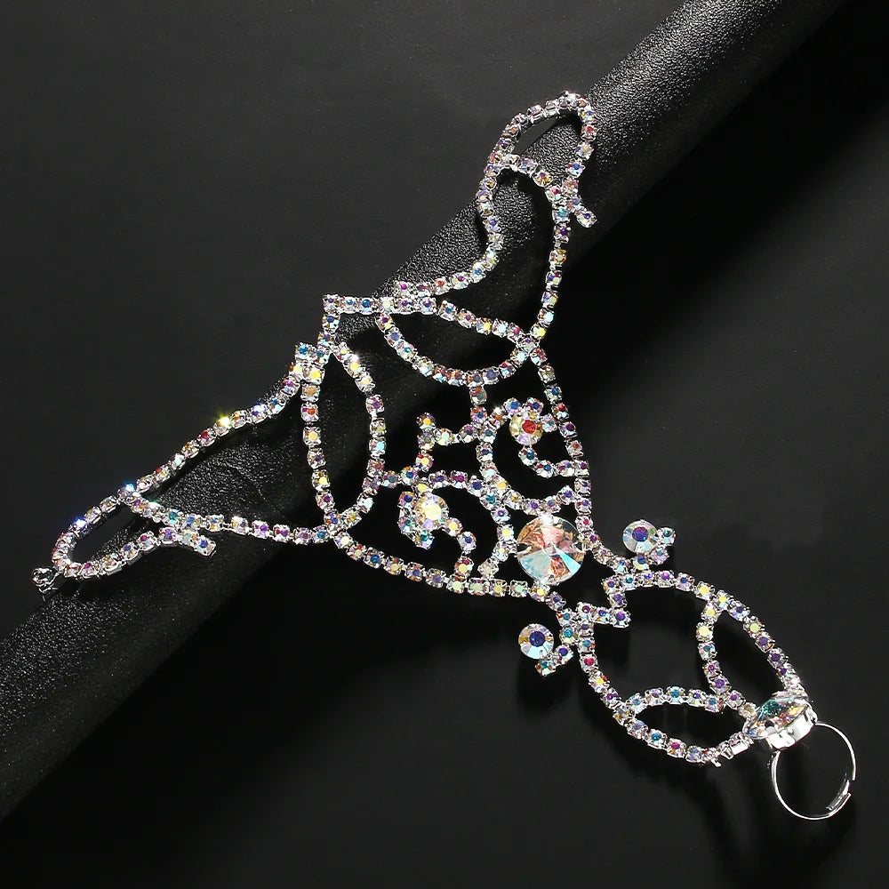 Bracelet Bague Doigt Creux Coloré | Cristal Rond | Danse du Ventre | Décoration Poignet Femme