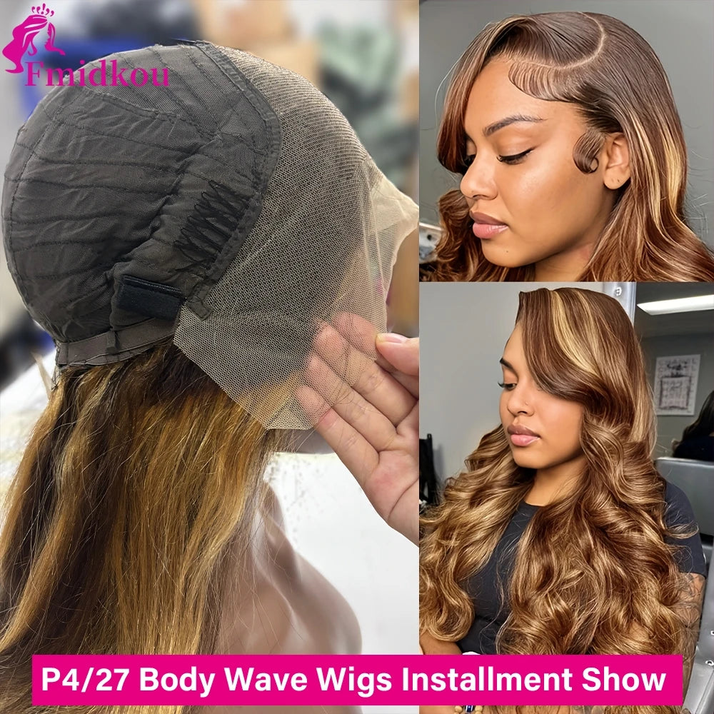 Highlight 13x6 HD Lace Frontal Human Hair Wig 4/27 Glueless Wigs Human Hair Clearance Sale Body Wave Human Hair Wigs For Women