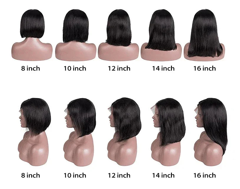 Perruque Lace Front Lisse Bob Courte | 4x4 & 13x4 | Cheveux Humains Brésiliens | Pré-Pluçuée | Femme