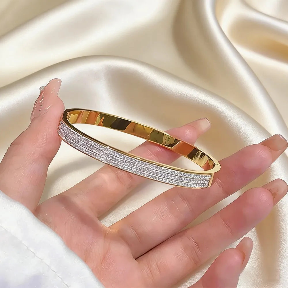 Bracelet Jonc Acier Inoxydable Plaqué Or | Luxe Femme | Cadeau Fête des Mères | Bijou Mode