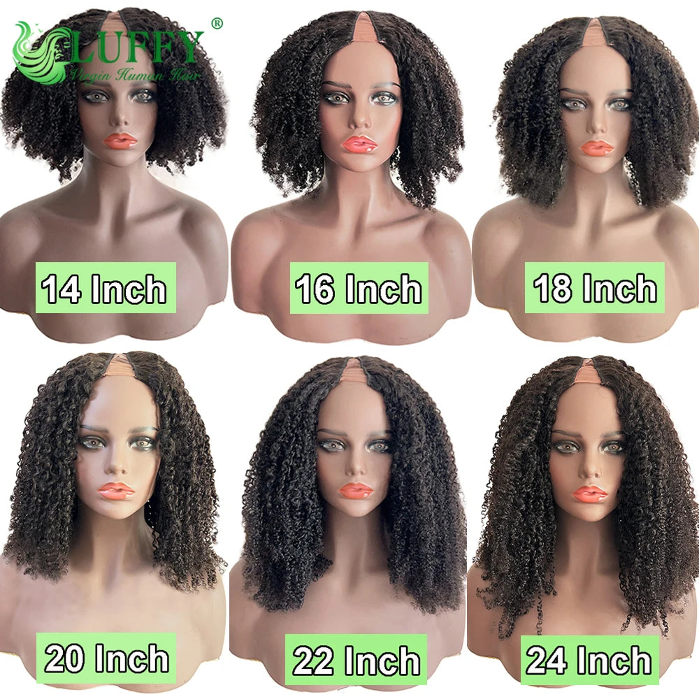Perruque Afro Kinky Curly U/V Part | 1x4 | 200% Densité | Sans Laisse | Cheveux Humains Brésiliens | Femmes Noires