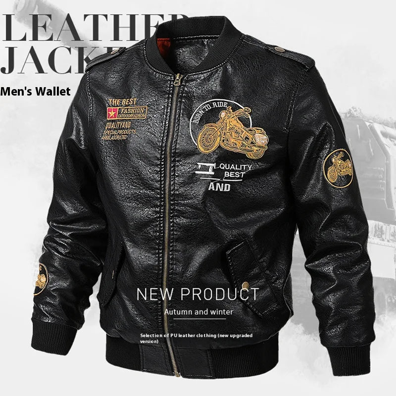 PU Leather Motorcycle Jacket Men Autumn Winter Plush Washed Retro Motorcycle Jacket Motorcycle Accessories Moto Jacket Men