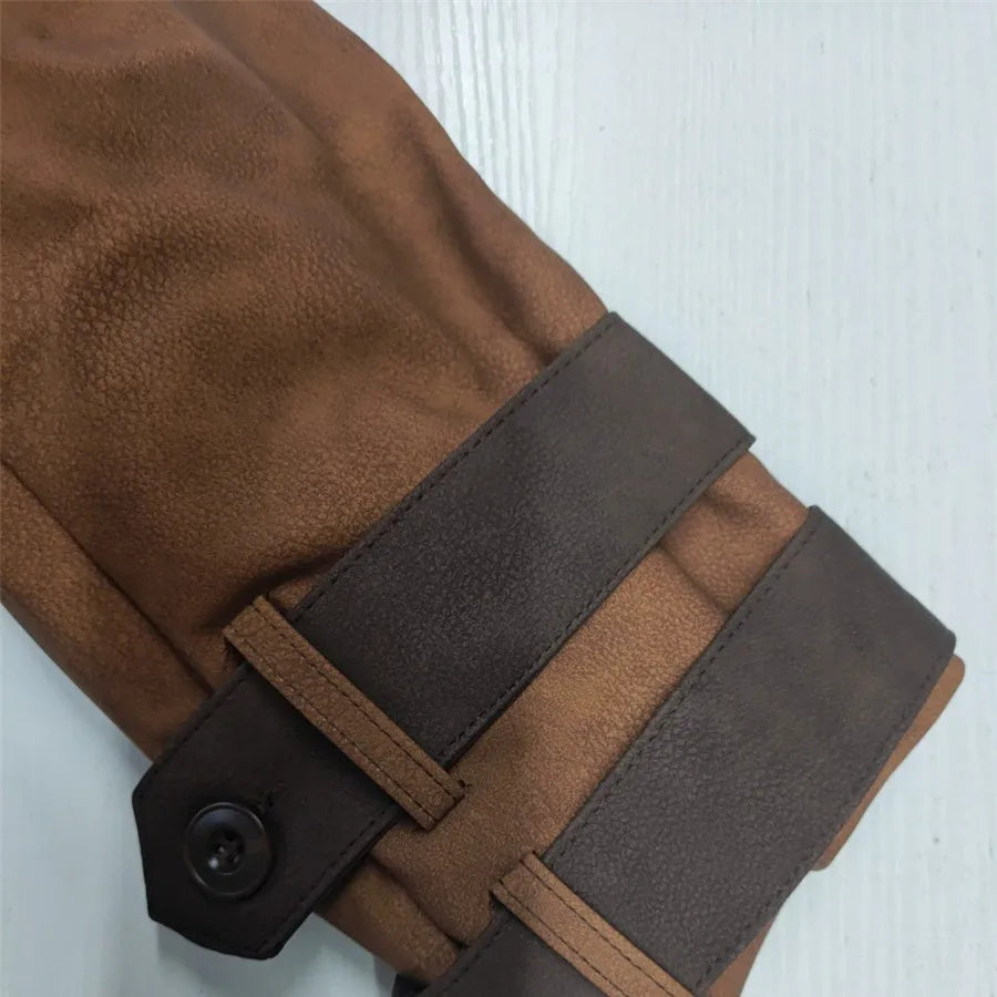 Veste rétro épaisse en similicuir PU pour homme | Motif contrasté
