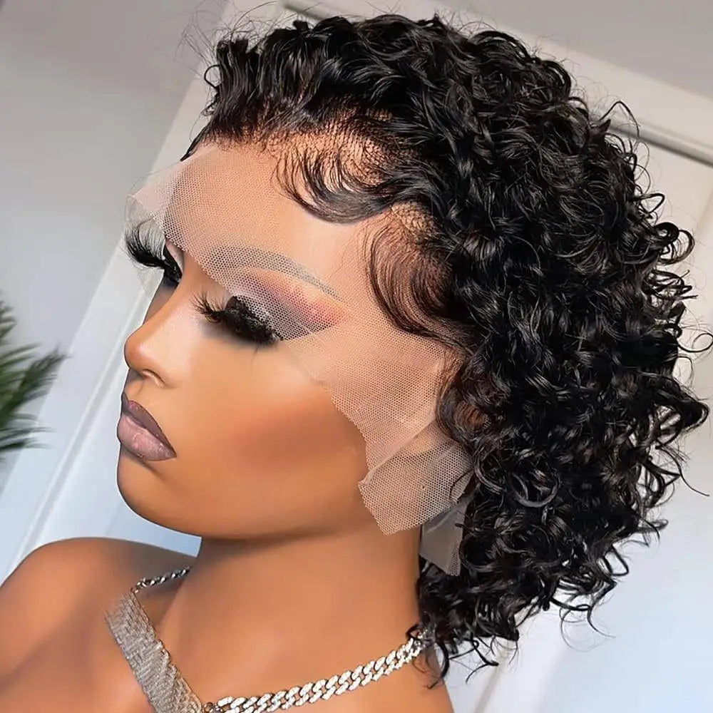 Perruque Courte Curly Pixie | Lace Front 13x1 | Cheveux Humains | Femmes Noires