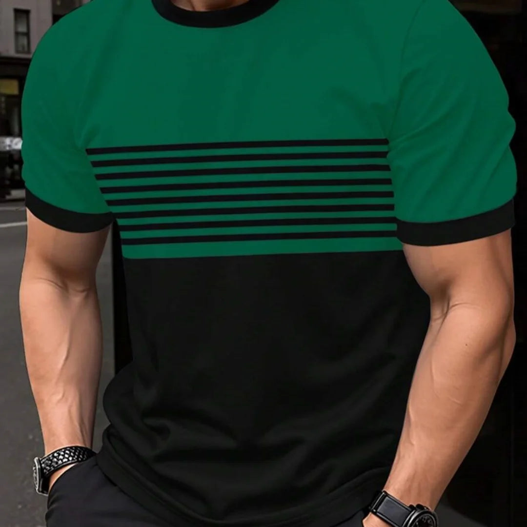 T-Shirt Homme Oversize | Rayures Imprimées | Col Rond | Manches Courtes | Casual Mode Été