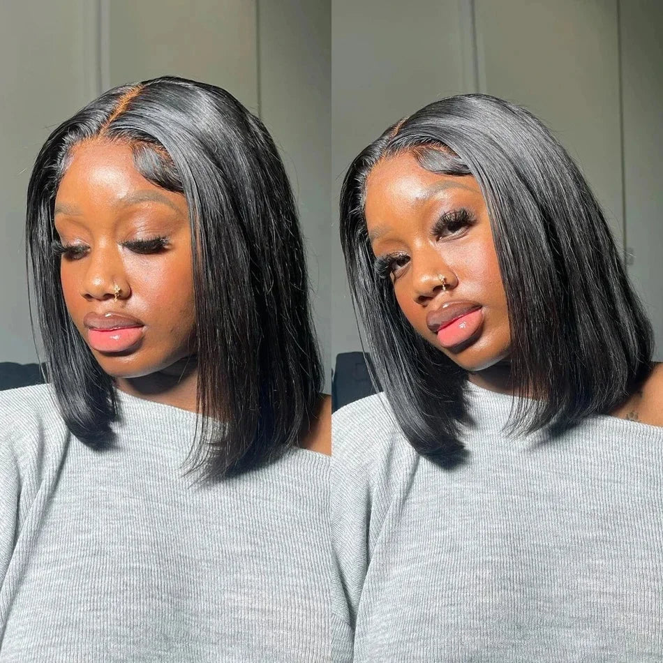Perruque Lace Front Lisse Bob Courte | 4x4 & 13x4 | Cheveux Humains Brésiliens | Pré-Pluçuée | Femme