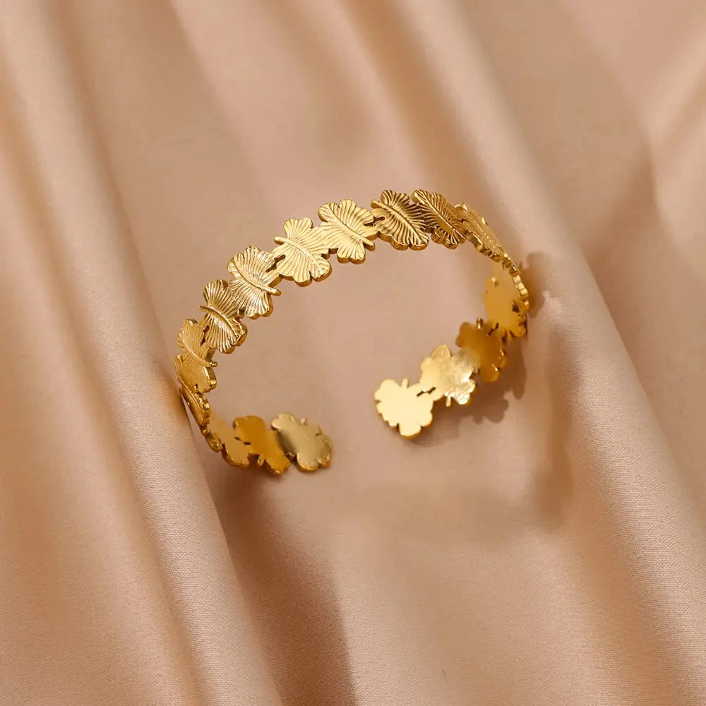 Exquisite Classic Bump Pattern Opening Bangles Bracelet For Women Cuff Bracelet Gold Color Stainless Steel Hand Ornament Gift