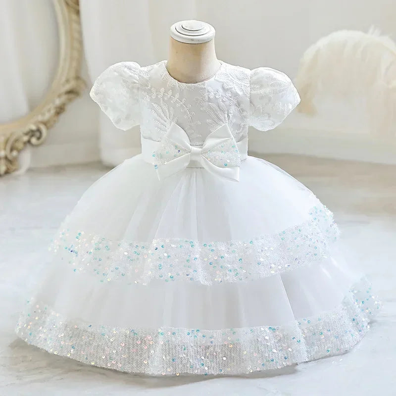 Fashion Bow Girls Party Dresses Cotton Short Sleeve Children Clothing Bridesmaid Dresses Summer Kids Dresses for Girls 1-6 Years