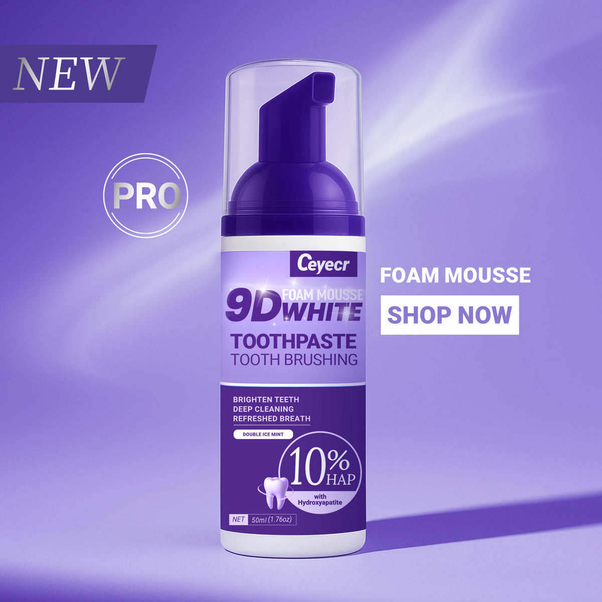 Mousse Dentifrice Blanchissante 9D | Élimine Dents Jaunes & Taches | Haleine Fraîche | Soin Dentaire