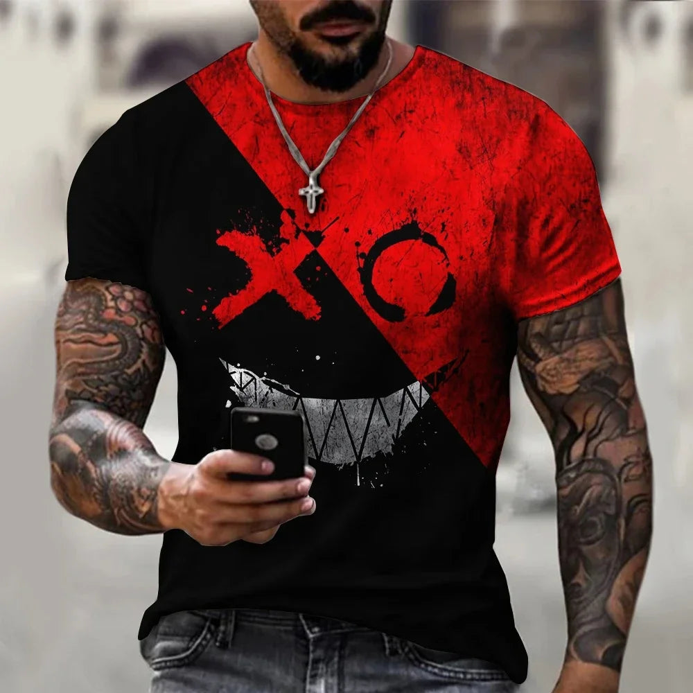 2026 New Oversized T-Shirt for Men, Casual Short Sleeve Hip Hop Smiling Face Print, Plus Size Tee Shirt Pullover, Men's T-Shirt Top