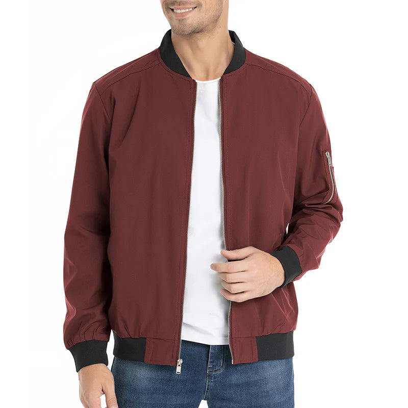 Men's Autumn Bomber Jacket Casual Spring Full Zipper Varsity Baseball Coat Fashion Lightweight Sport Track Jacket US/EU Size
