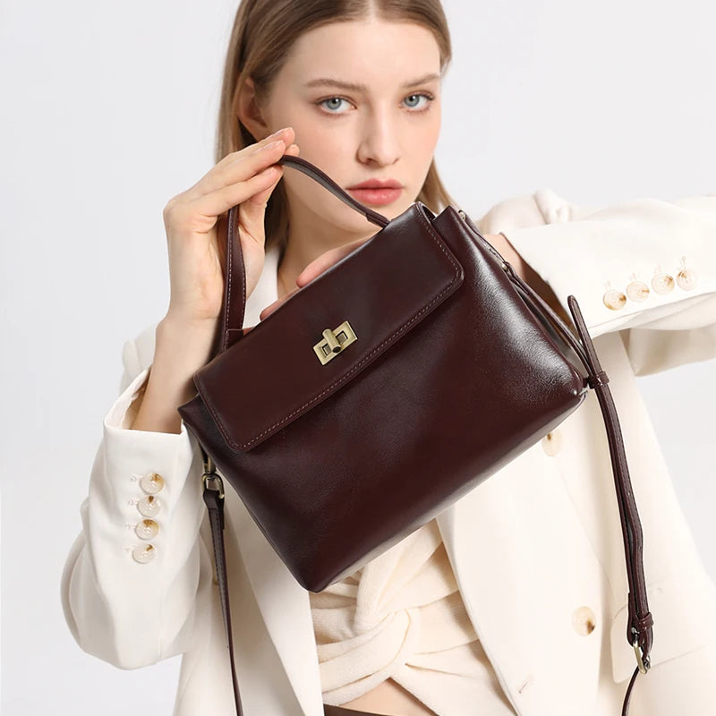 Sac à Main Cuir Véritable Femme | Top Handle Vintage | Cire Huile | Bandoulière Croisée | Designer Luxe