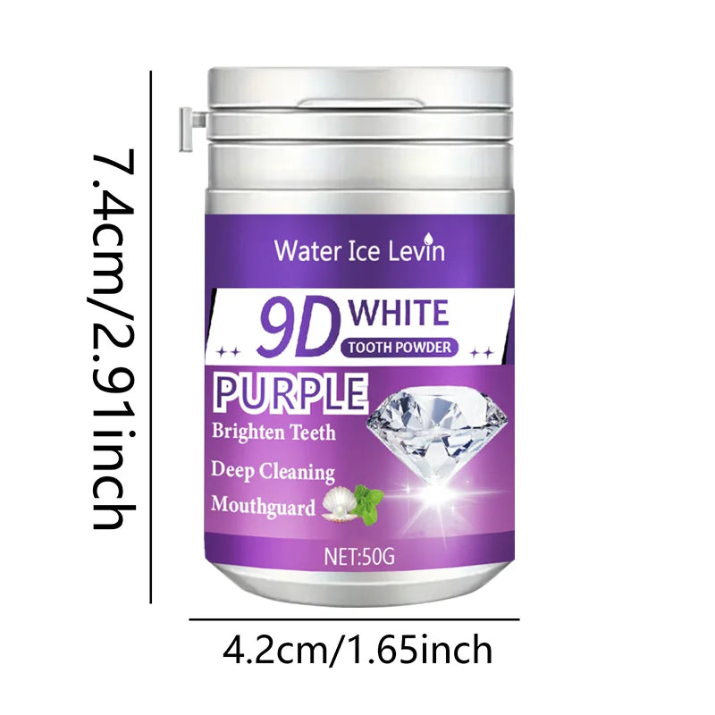 Poudre Dentaire 9D Formule Violette Brightening | Blanchit & Nettoie les Dents | Haleine Fraîche | 2-3 min/jour