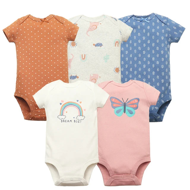 5PCS/Set Fashion Baby Clothes Set Cotton Soft Short Sleeve Summer Girls Bodysuit Newborn Toddler Body Bebe Jumpsuit Clothing