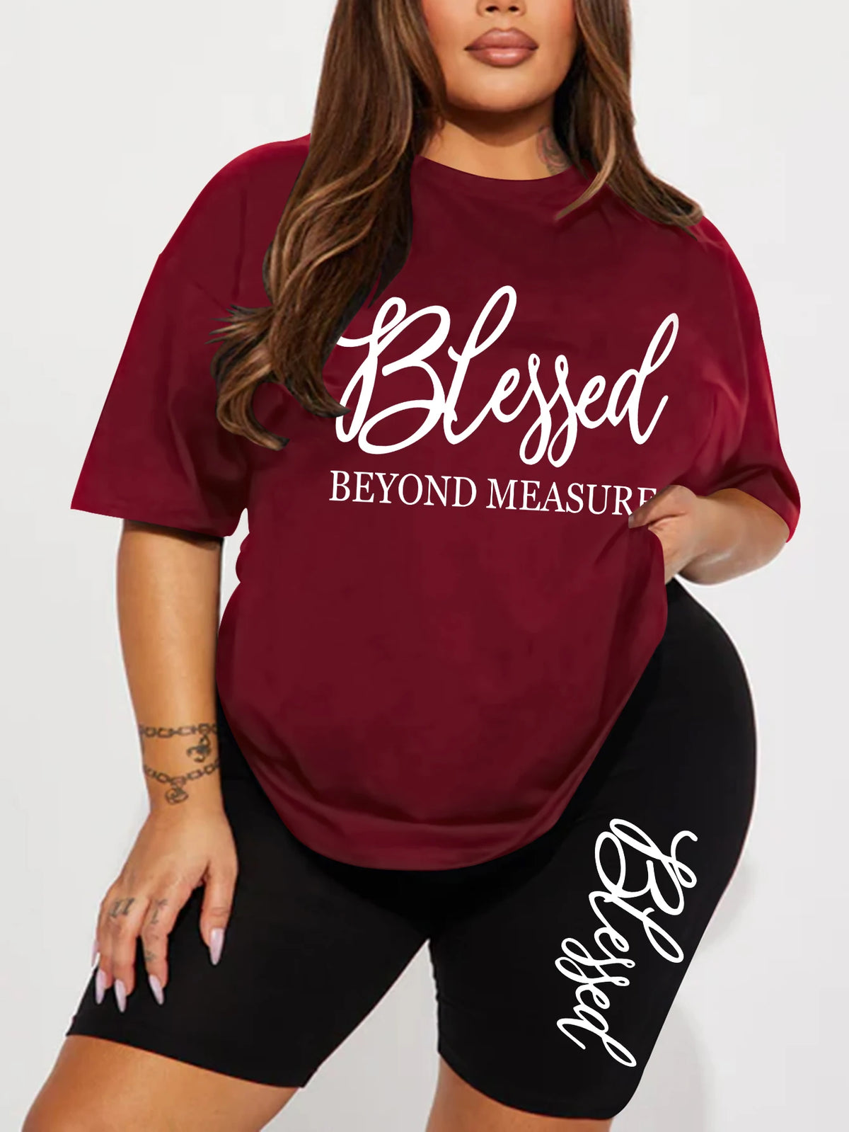 Plus Size Sets for Women Summer 2-Piece Blessed Printed Offers and Liquidation Everything Cheap Elegant Women's Sets Short Sets