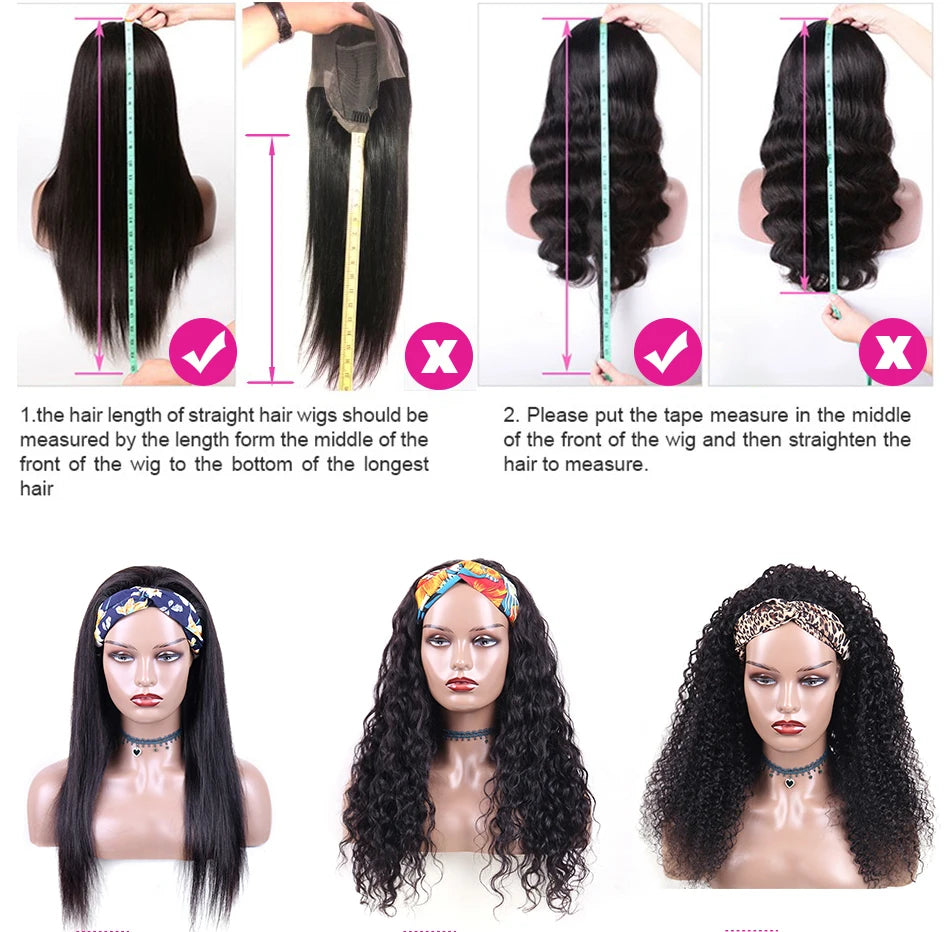 Perruque Headband Kinky Curly | Machine Made | Cheveux Humains Brésiliens Remy | 180% Densité | Couleur Naturelle