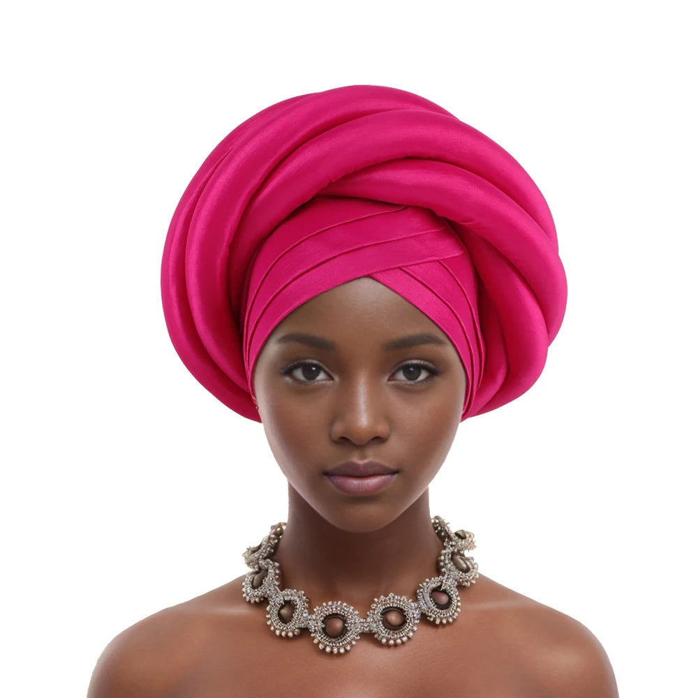 Turban Tressé Africain | Soie Lagos Autogele | Foulard Tête | Femme Africaine & Musulmane | Mariage & Fête | Headwrap