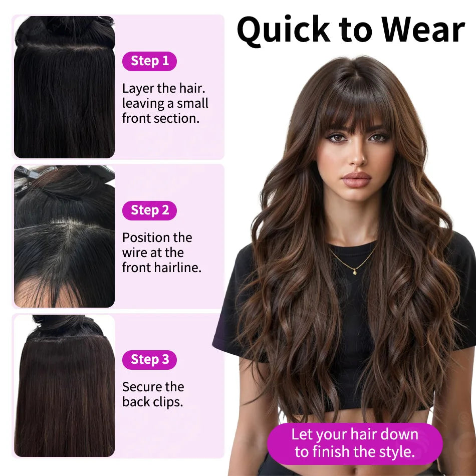 Halo Hair Extensions 100% Human Hair 14-28 Inch Hidden Wire Clip-In Hair Ombre Brown Color Human Remy Fish Line Hair Extension