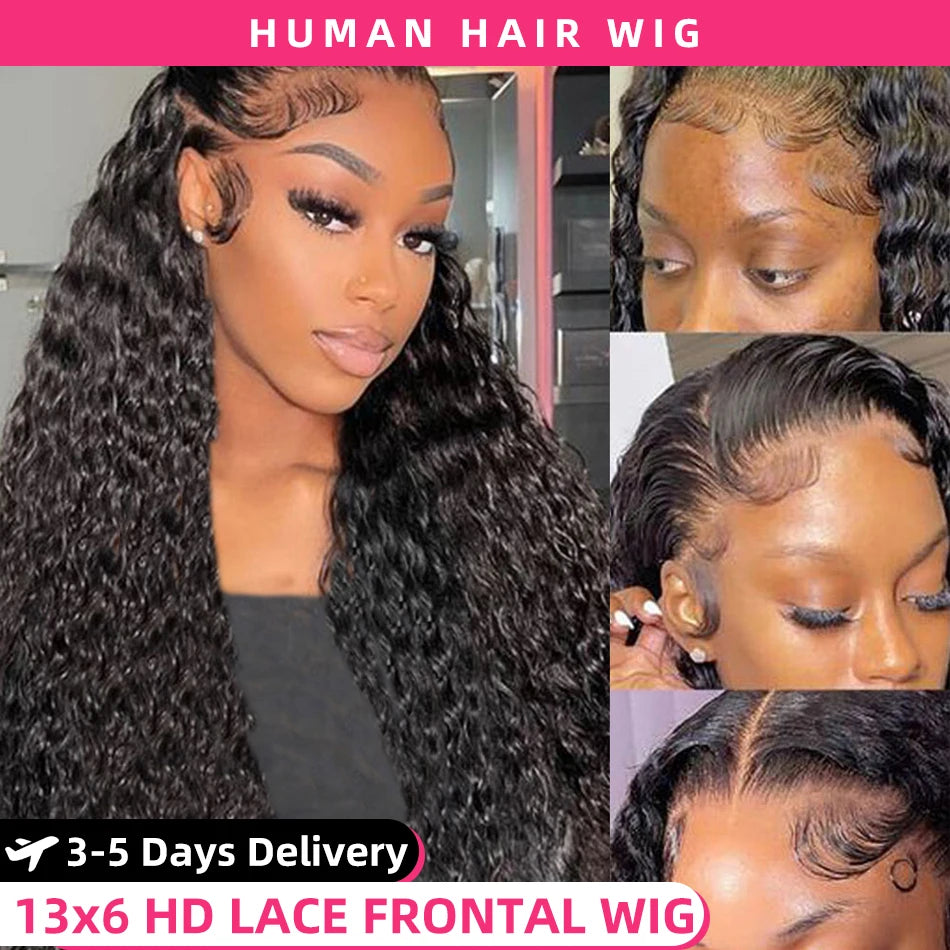 Perruque Deep Wave Cheveux Humains | 13x4 & 13x6 Lace Front | 200% Densité | Curly Frontal | Femme