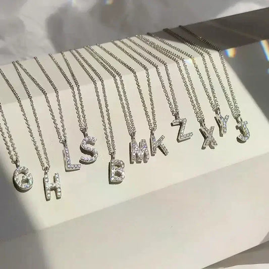 Collier Pendentif Lettre Brillant A-Z | 26 Initiales | Chaîne Clavicule | Bijou Fête & Cadeau