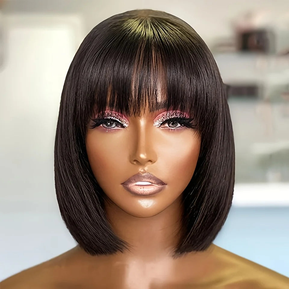 Straight Short Bob Wig With Bangs Vietnamese Raw Human Hair Double Drawn Bob Wigs Glueless Straight Wigs On Sale Clearance 180%