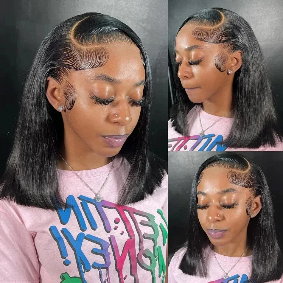 Perruque Lace Front Lisse Bob Courte | 4x4 & 13x4 | Cheveux Humains Brésiliens | Pré-Pluçuée | Femme