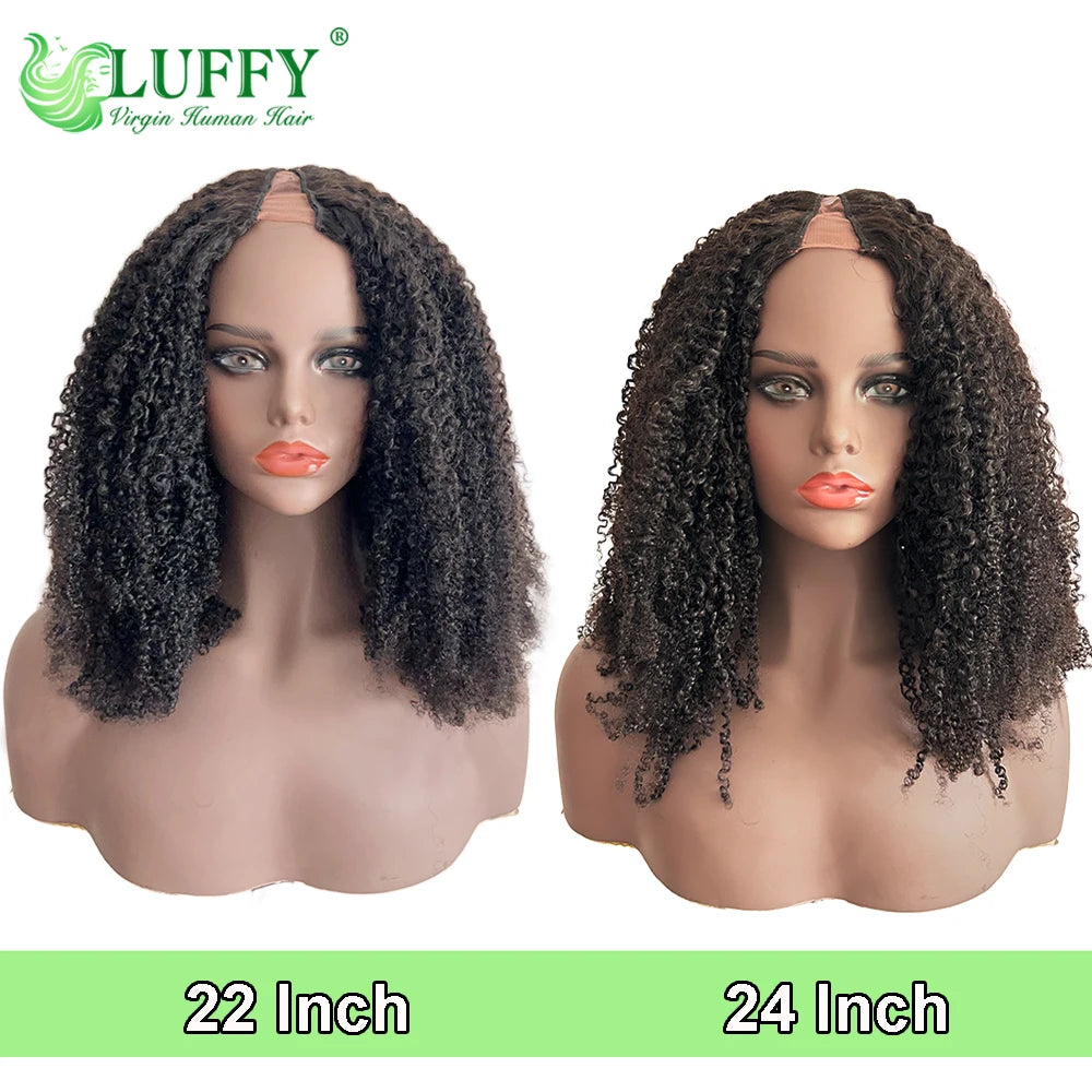 Perruque Afro Kinky Curly U/V Part | 1x4 | 200% Densité | Sans Laisse | Cheveux Humains Brésiliens | Femmes Noires