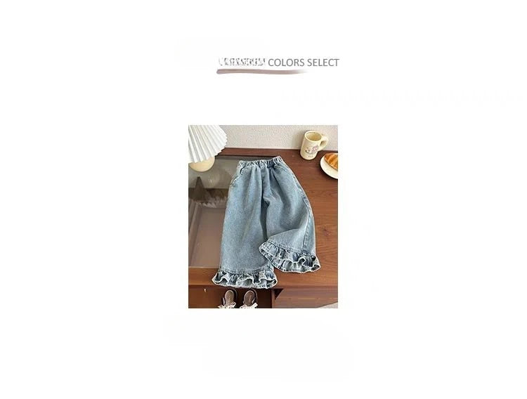 Jean Fille Printemps-Automne | Casual Large Jambe Large | Enfant Baby | Vêtements Polyvalents