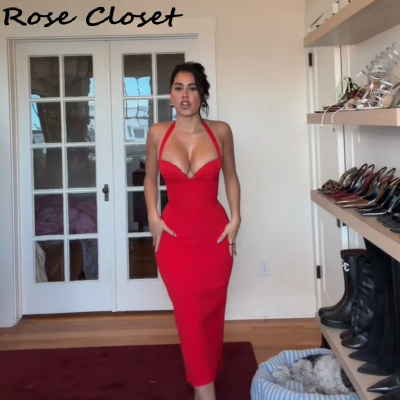Robe Bodycon Midi Sexy | Col Halter Lacets Ajustables | Soirée & Club | Été 2026 | Femme