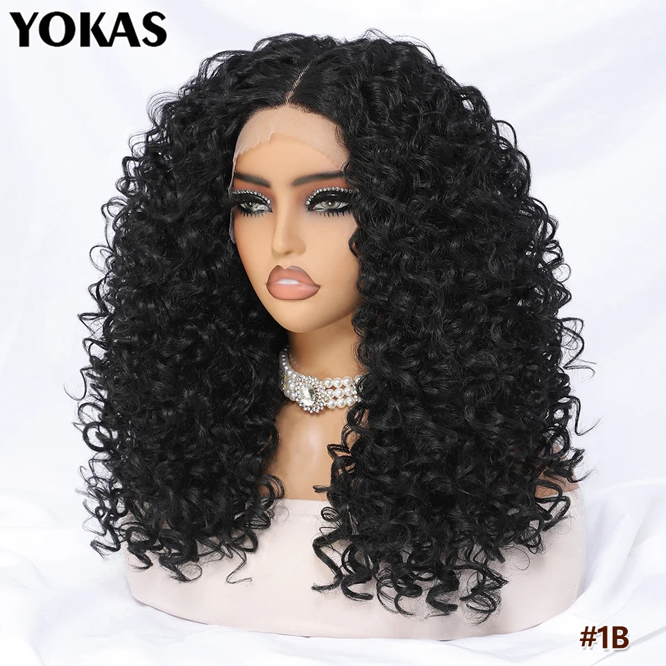 20 Inch Curly Synthetic Lace Front Wig For African Women Black T Part Blonde Curly Lace Frontal Wig For Afro Female