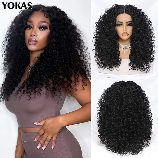 20 Inch Curly Synthetic Lace Front Wig For African Women Black T Part Blonde Curly Lace Frontal Wig For Afro Female