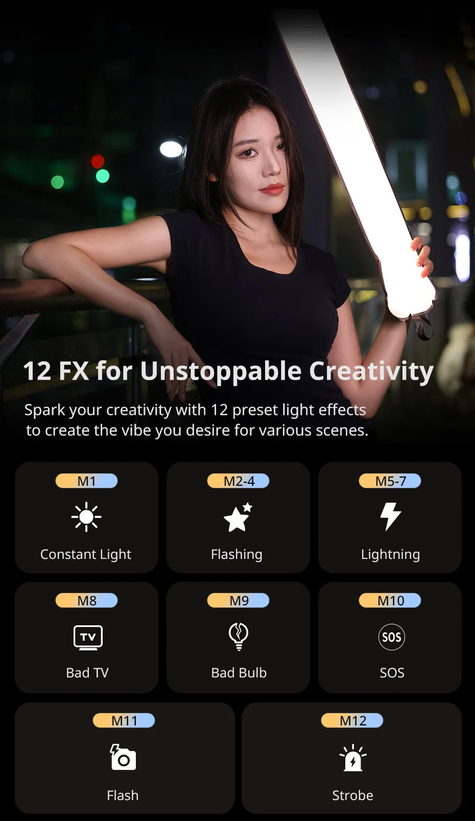 Lampe Tube Air Portable Ulanzi UA20 20W | Lumière Fill Light Bicolore Pliable | Streaming & Extérieur