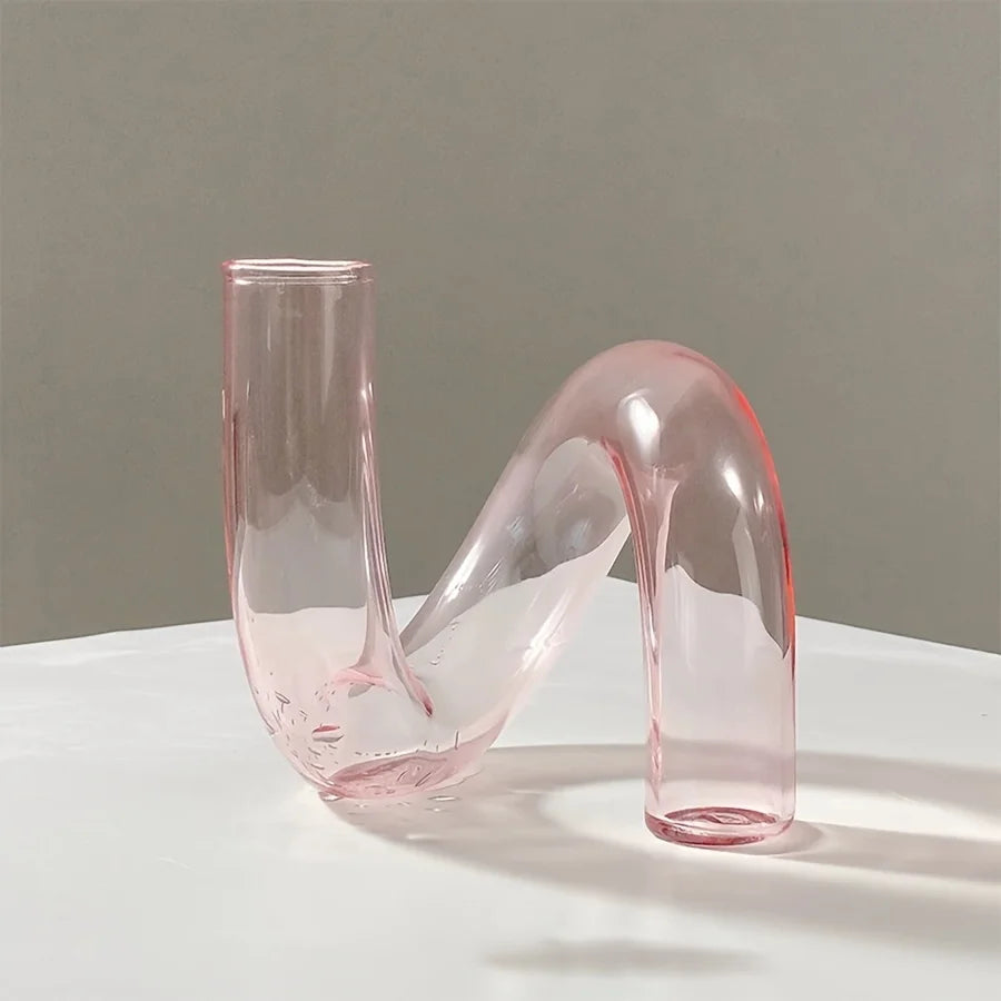 Nordic Irregular Glass Vase | Modern Transparent Centerpiece for Dining/Living Room, Creative Pedestal Home Decor
