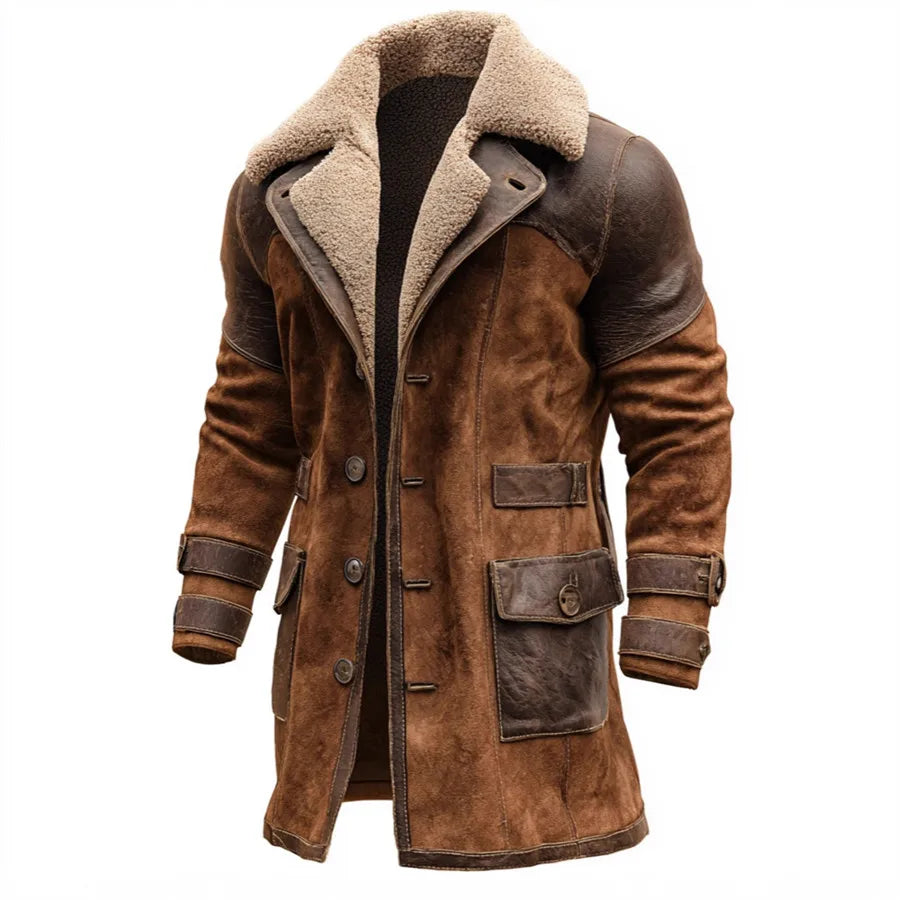 Veste rétro épaisse en similicuir PU pour homme | Motif contrasté