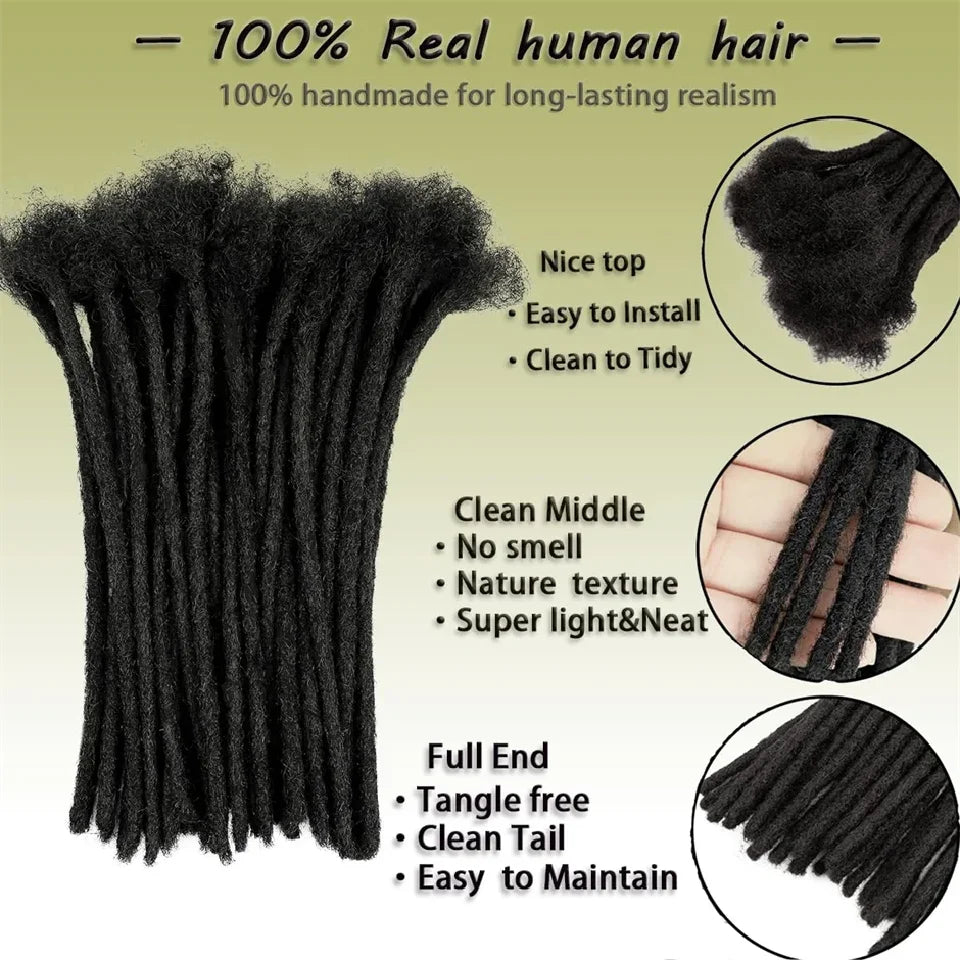100% Real Human Hair Dreadlock Extensions for Men/Women, Fully Handmade Human Hair Locs Extension, 8-24 Inch, 0.8 cm Width, 10-40 Pcs