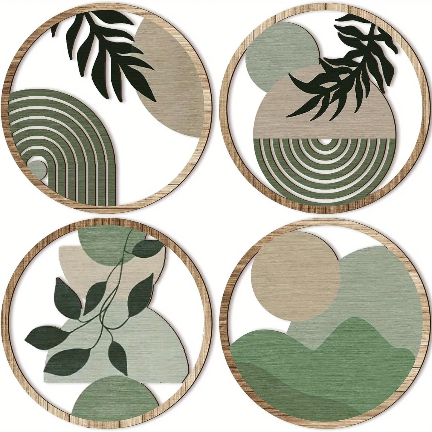 4 Bohemian Wall Art Set - Wooden Bohemian Decor, Geometric Hanging Artwork, Suitable for Baby Room, Farmhouse Aesthetic Minimali