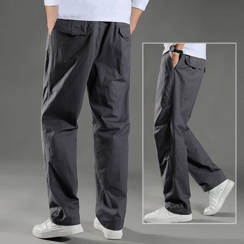 Pantalon cargo ample en coton pour homme | Taille élastique
