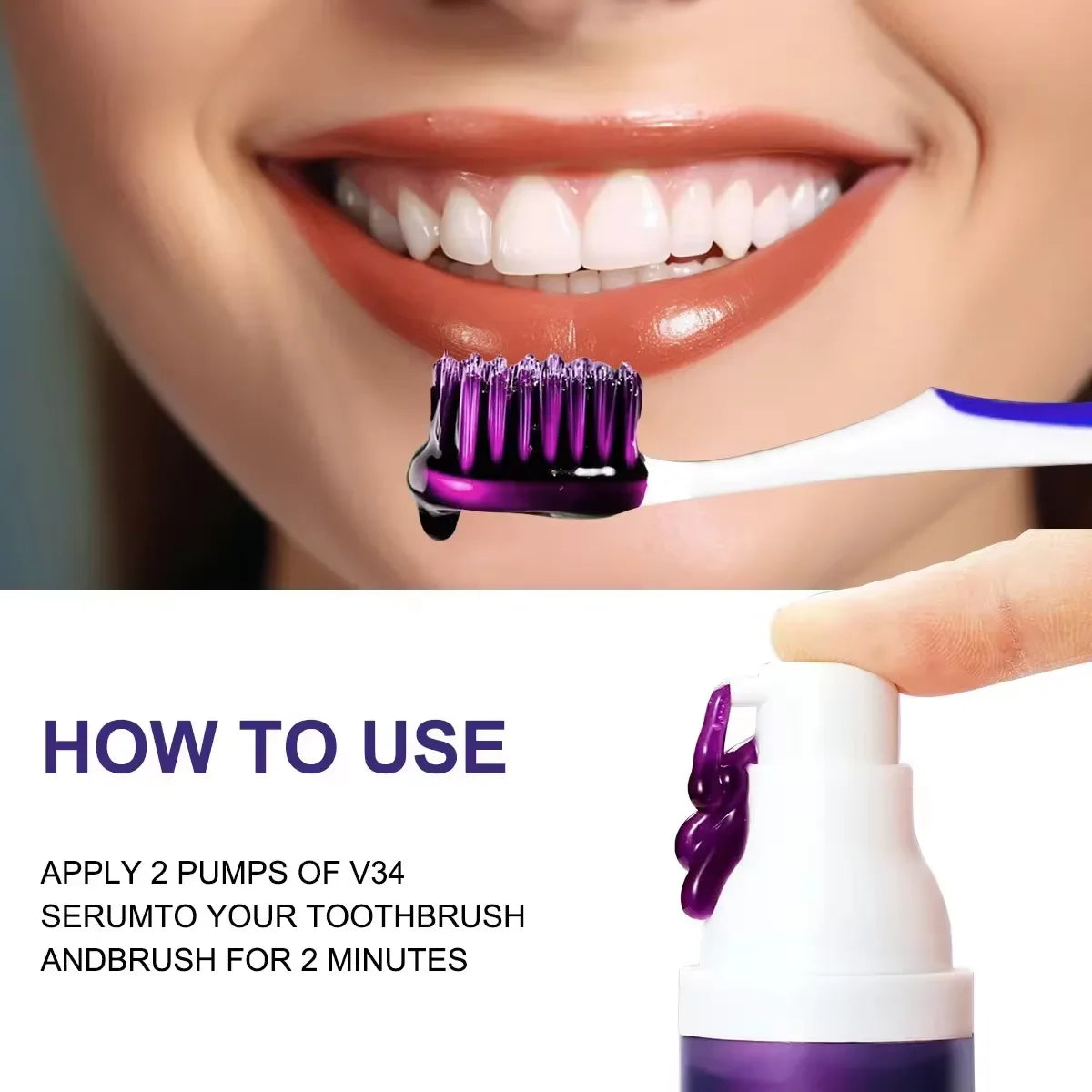 Dentifrice Blanchissant Violet V34 | Élimine Plaque & Taches | Haleine Fraîche | Hygiène Dentaire