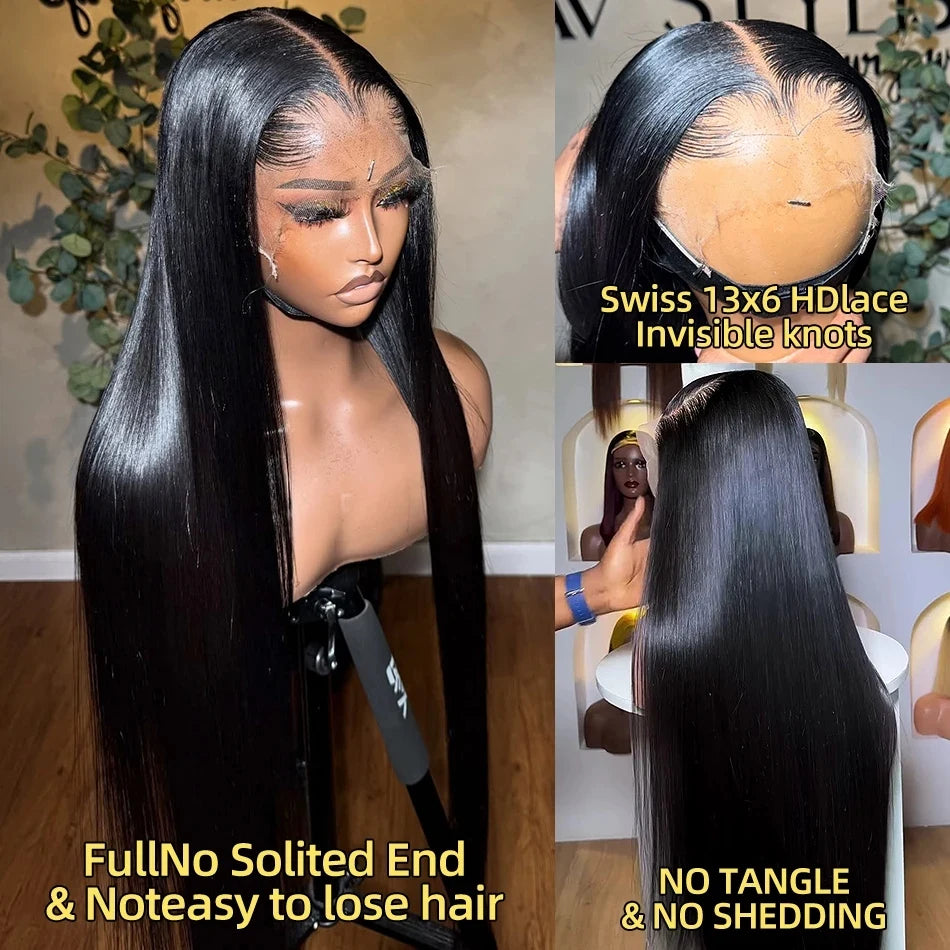 40 30 Inch Bone Straight 13x6 HD Lace Frontal Human Hair Wig Straight 13x4 Transparent Lace Front Wig Pre Plucked Glueless