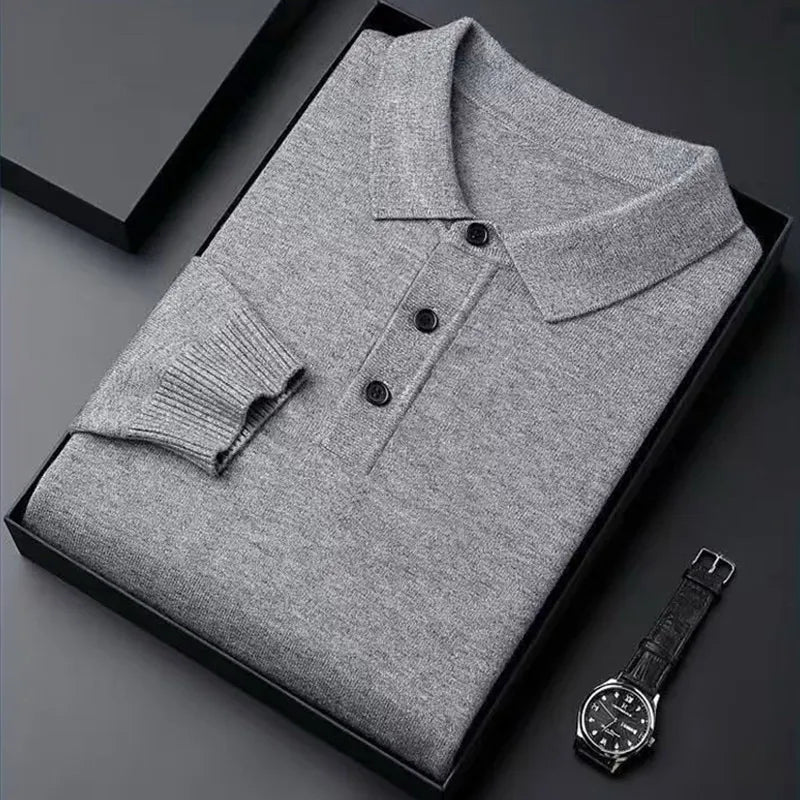 Luxury Men's Cashmere Sweater 100% Merino Wool Buttoned Pullover Autumn Winter Polo Collar Knitwear Male Casual Warm Jumper Tops