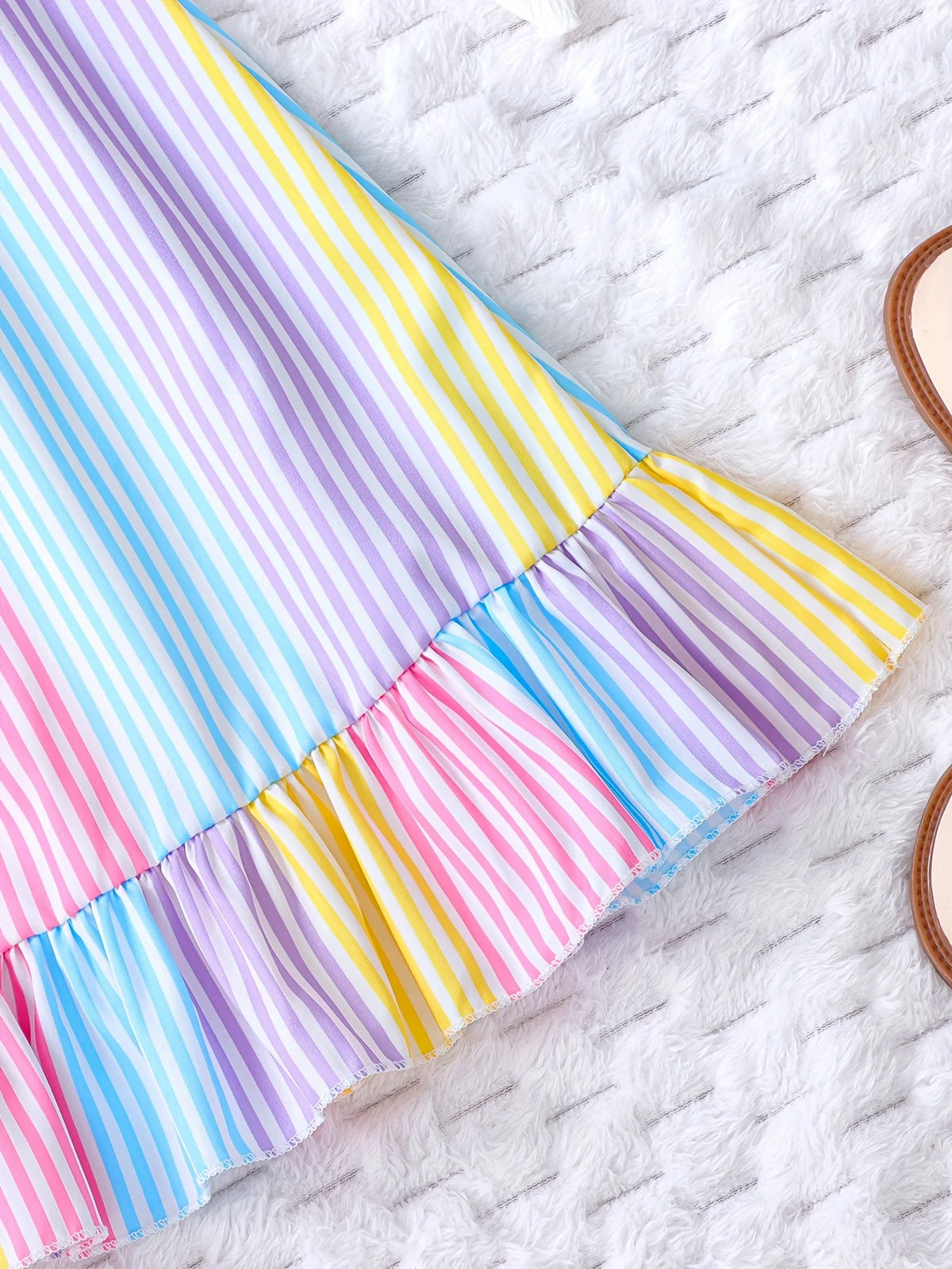 Robe Bretèlles Été Fille | Rayures Colorées Volantée | Plage & Vacances Enfant