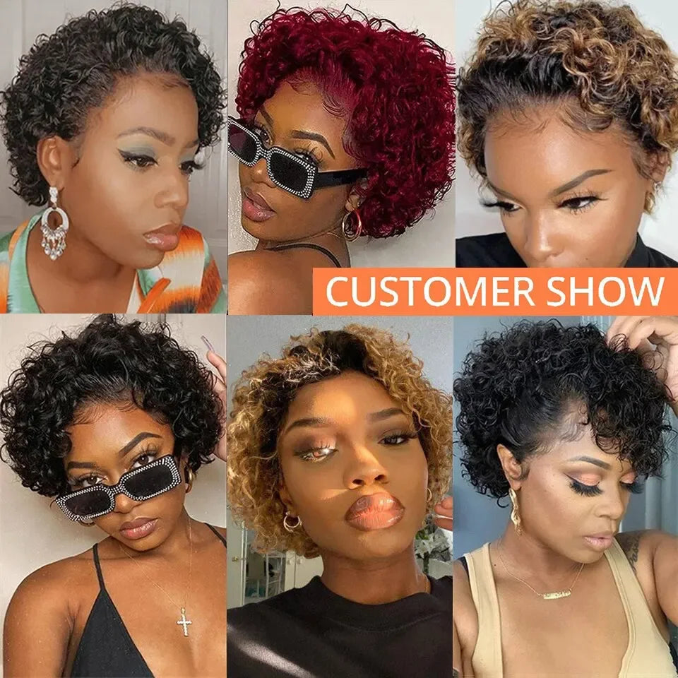 Perruque Courte Curly Pixie | Lace Front 13x1 | Cheveux Humains | Femmes Noires