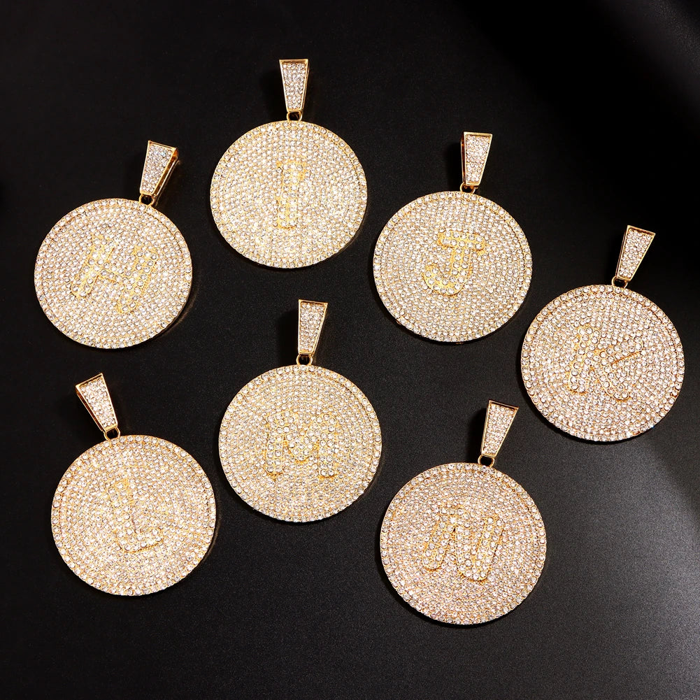 Men's Initial Name Pendant Necklace with Hip Hop Iced Out Rhinestone Paved Cuban Link Chain Necklace Fashion Birthday Jewelry Gift