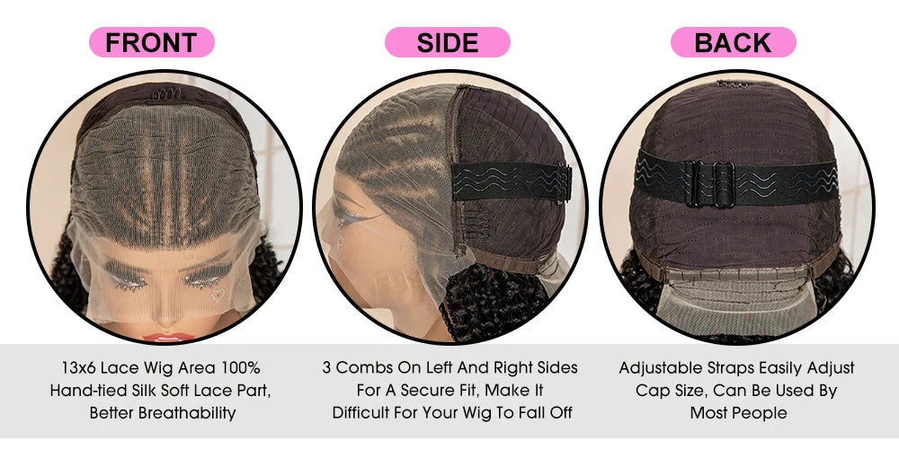 13x6 Lace Frontal Synthetic Braids Wig 22 Inches Cornrow Braided Wig with Curly Handmade Knotless Braiding Wig for Black Women