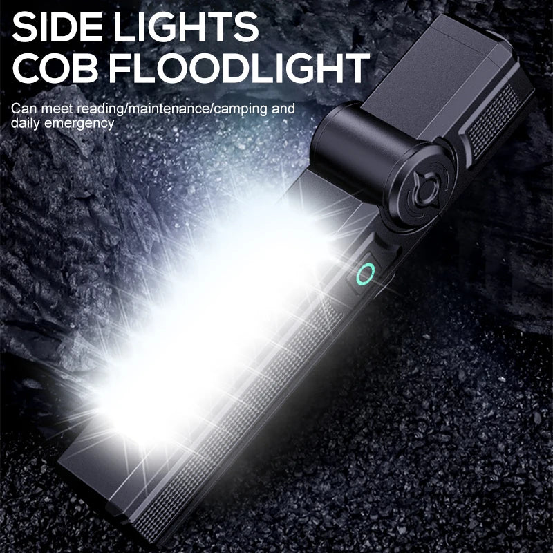Portable Rechargeable Work Lights LED Folding Torch with Magnetic Base COB Light 90°Rotate Camping Emergency Lamp