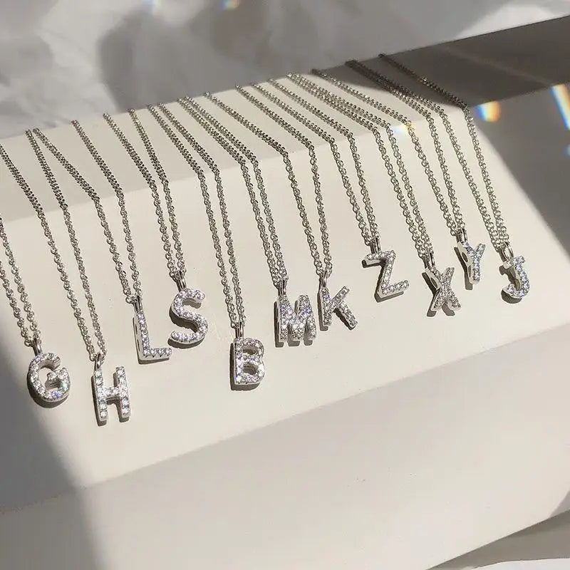 Fashionable Shiny A-Z Letter Pendant Charm Necklace 26 Initial Alphabet Name Clavicle Chain Party Jewelry Gift