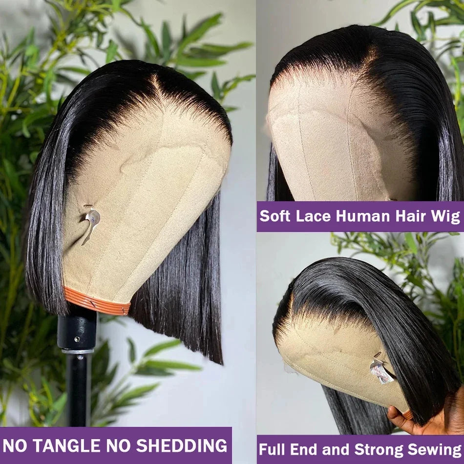 Perruque Lace Front Lisse Bob Courte | 4x4 & 13x4 | Cheveux Humains Brésiliens | Pré-Pluçuée | Femme