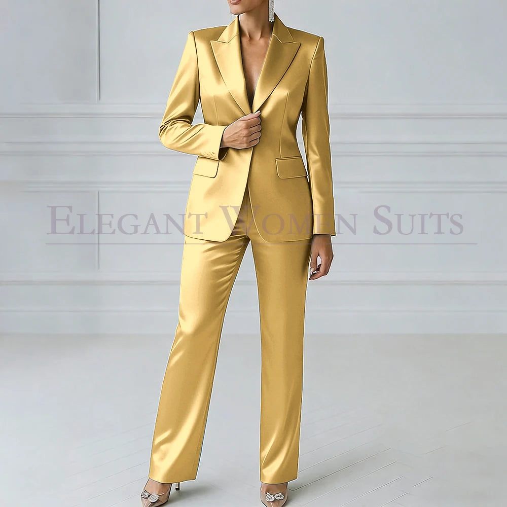 Elegant Blue Evening Women's Suits 2 Piece Jacket Pants Sets High Quality Royal Blue One-Button Slim Fit Office Blazer Clothing