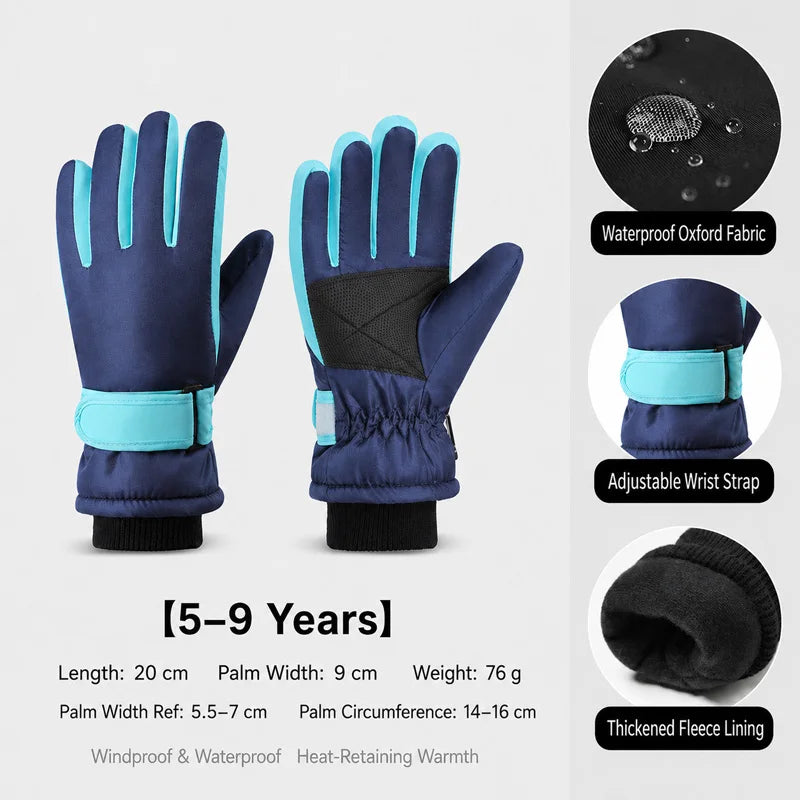Gants de Ski Hiver Enfant | Imperméables Coupe-Vent | Doublure Polaire | Garçon & Fille 3-15 ans