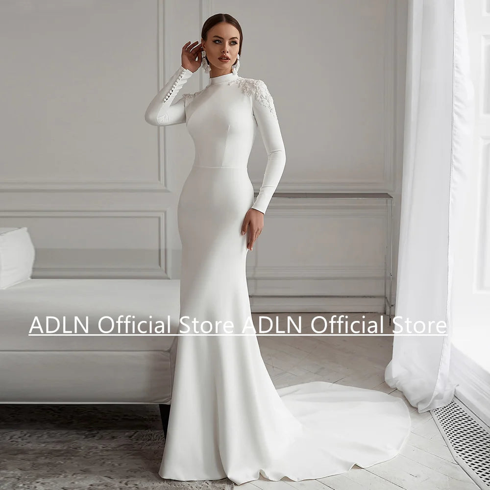 Arabian Wedding Dress High Neck Long Sleeves Customized Beading Applique Saudi Arab Mermaid Bridal Gown Robe De Mariage